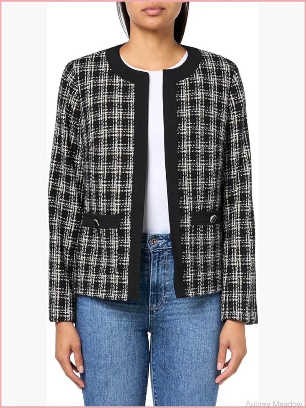Two Pocket Long Sleeve Cardigan Blazer - Wool Blend Twill - Open Front -